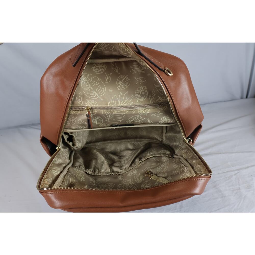 TWELVElittle Brown Vegan Leather Diaper Backpack Bag Changing Pad Pockets Travel - Picture 4 of 8
